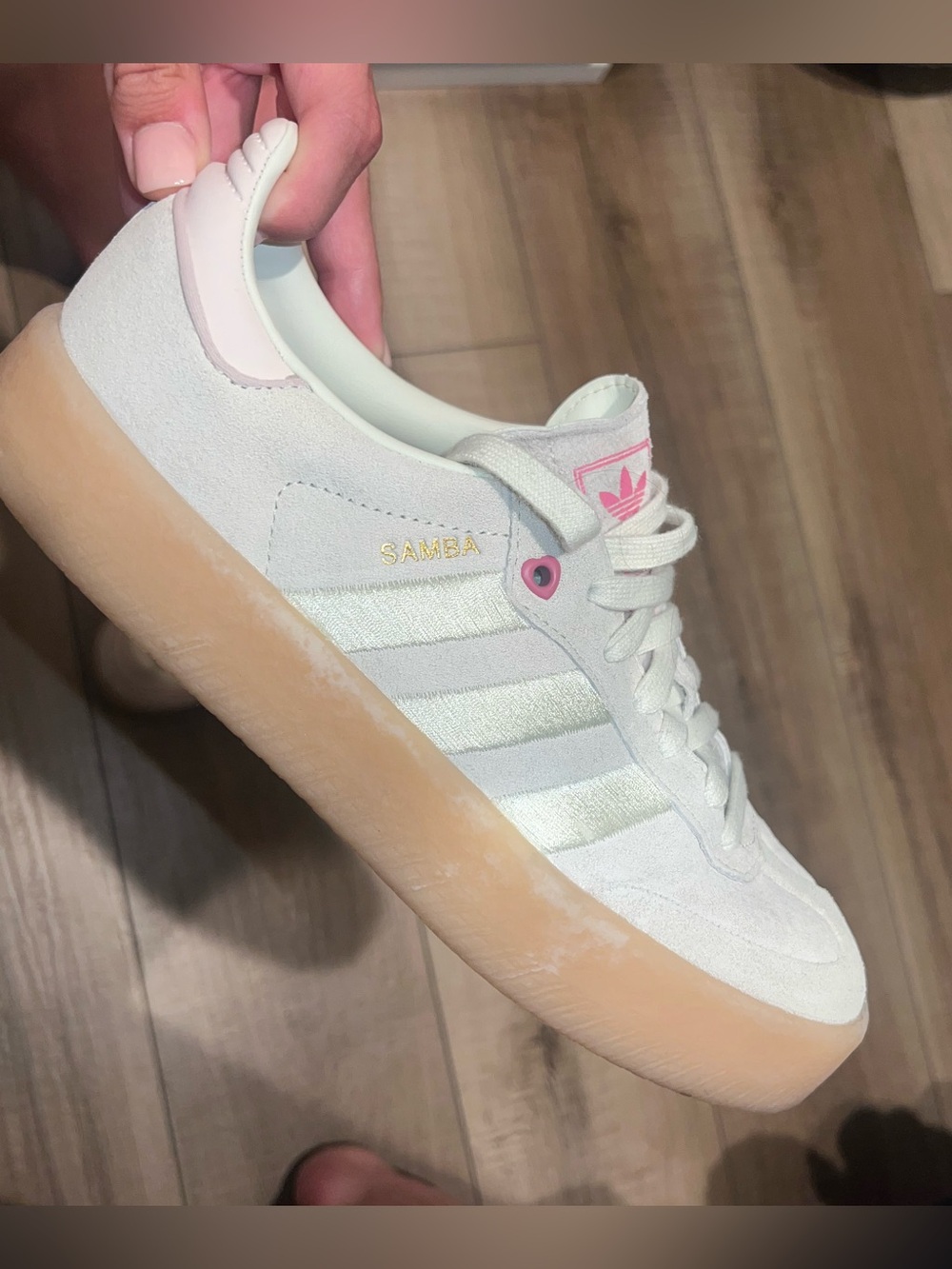 adidas Samba Women's White & Light Pink Gum-Platform Sneaker
